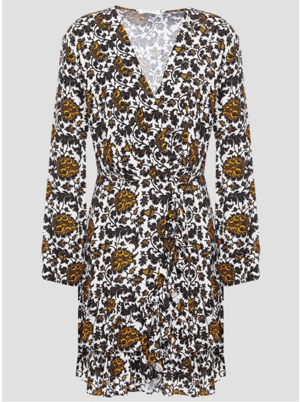 BRAND NEW WITH TAG SANDRO Wrap-effect tiered printed satin-jacquard mini dress